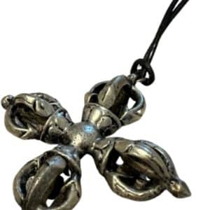 Pendentif Double Vajra Argenté sur Cordon en Cuir Réglable