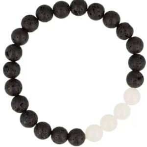 Bracelet en perles de lave avec quatre perles de jade blanc sur élastique