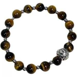 Bracelet en Oeil de Tigre Signe Astrologique Gémeaux 16 cm 8 mm Perles Élastique