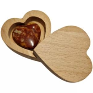 Boîte en bois Amour avec pierre précieuse Agate Crazy Lace en forme de cœur