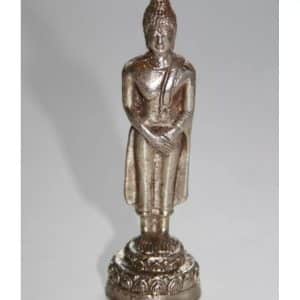 Petite statue de Bouddha en bronze massif avec une couche supérieure argentée, figurine de jour du dimanche