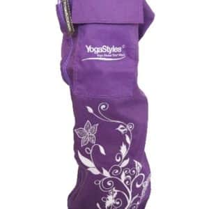 Sac de yoga violet brodé de motif floral blanc avec espace pour serviette