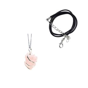 Pendentif Pierre Précieuse Brute Quartz Rose avec Chaîne Simple – Ensemble