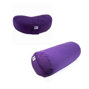 Bolster de yoga en coton et coussin de méditation demi-lune violet - Ensemble