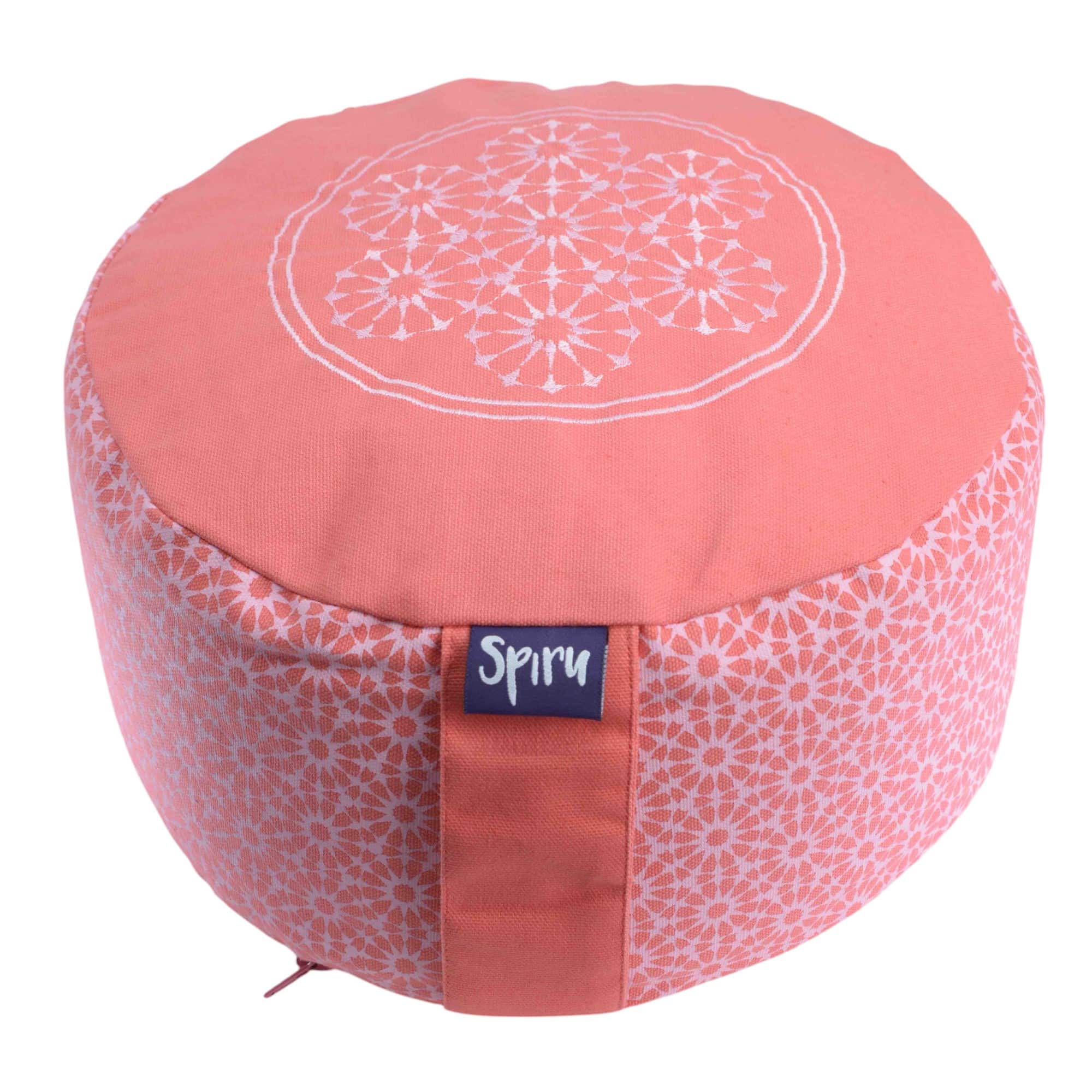 Coussin de Méditation Rose Spiru Rond en Coton - Motif Ensoleillé - 30 x 15 cm