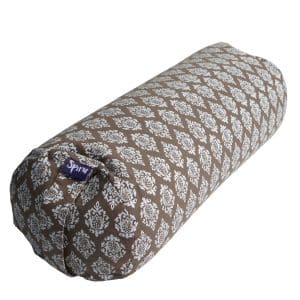 Traversin de Yoga Gris Rond en Coton - Motif Khari - 59 x 21,5 cm